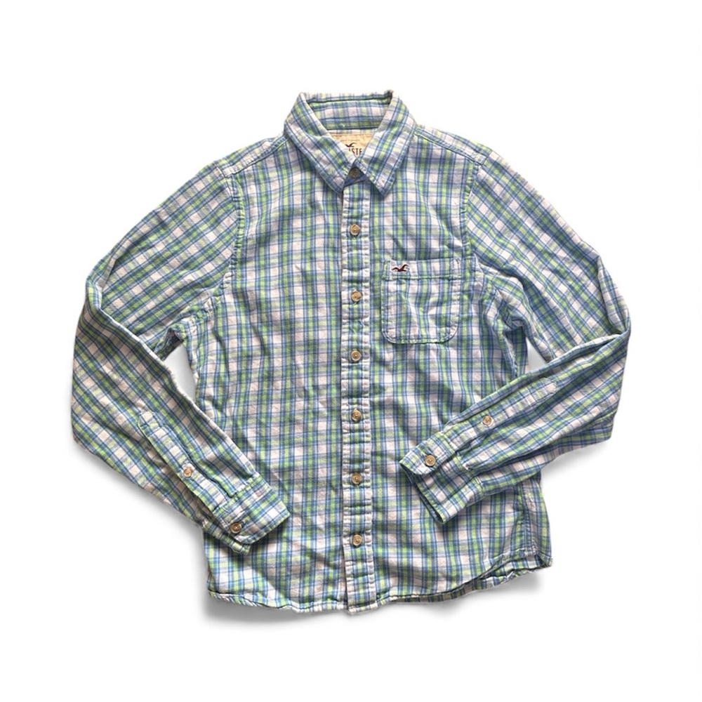 Hollister Blue and Green Plaid Button‎ Down Shirt, Cotton
